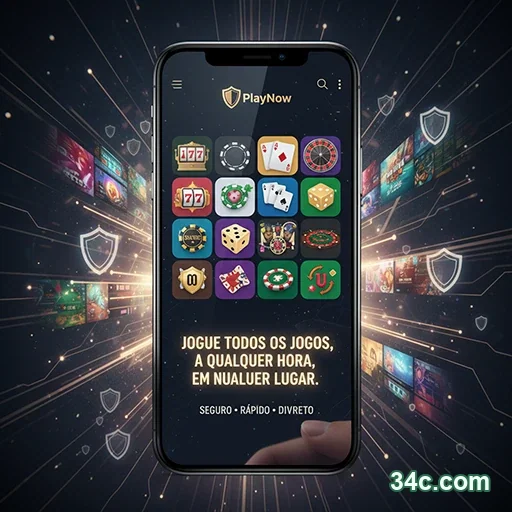 App 34c.com com entrada protegida e telas do aplicativo